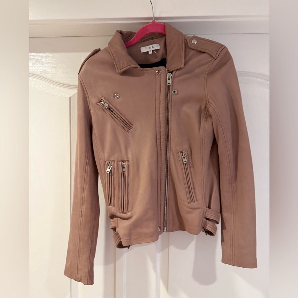 IRO Blush Pink Leather Biker Jacket